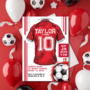 Convite Camisa Vermelha de Futebol para Meninos Festa de A