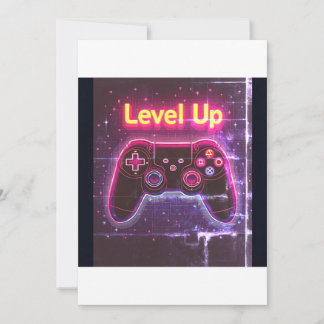 Convite Camiseta Controlador de Jogo Neon Level Up – Arte 
