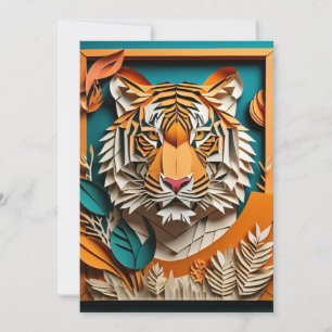 Convite Camiseta de design de arte de papel 3D de tigre
