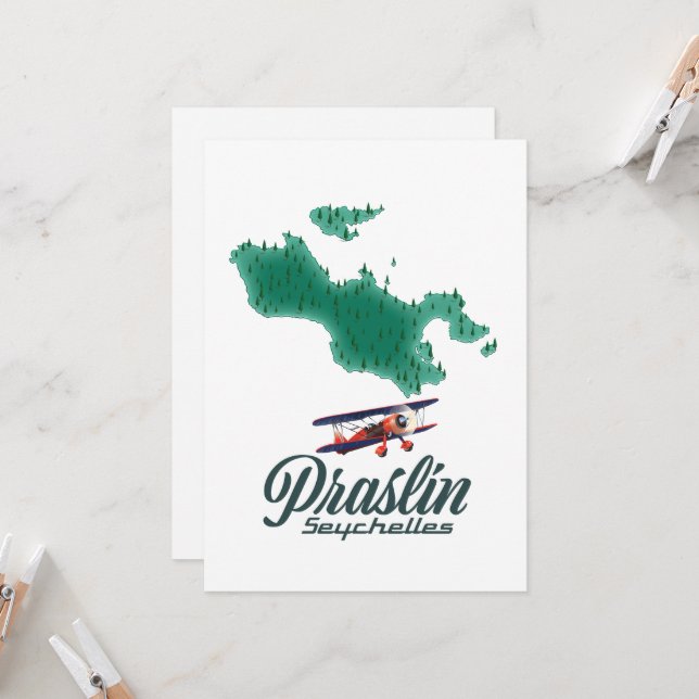Convite Camiseta do mapa de Praslin Seychelles (Frente/Verso In Situ)