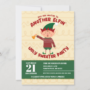Convite Camiseta Feia de Natal Divertida para Festa de Elf