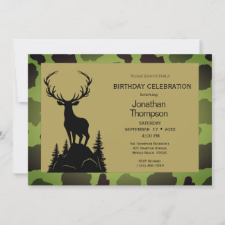Convite Camo Deer, de Homens, no Aniversário de Hill