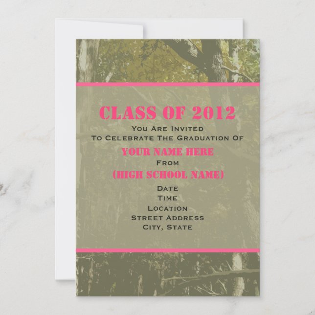 Convite Camo & Pink Class Of 2012 Graduation Invitation (Frente)
