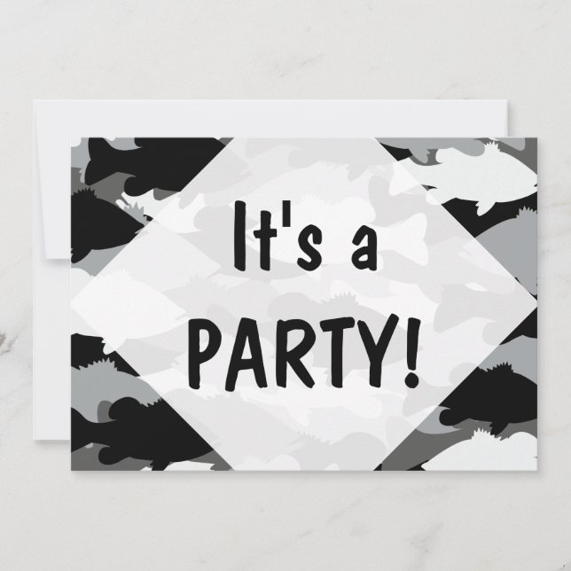 Convite Camo Preto de Pesca em Massa (Frente)