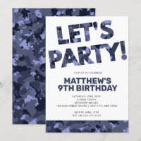 Camouflage Birthday, Partido Vamos Blue Camo
