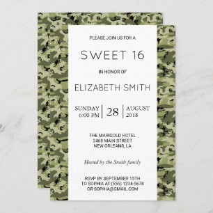 Convite Camouflage Pattern, Camo, Militar, Sweet 16