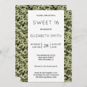 Convite Camouflage Pattern, Camo, Militar, Sweet 16