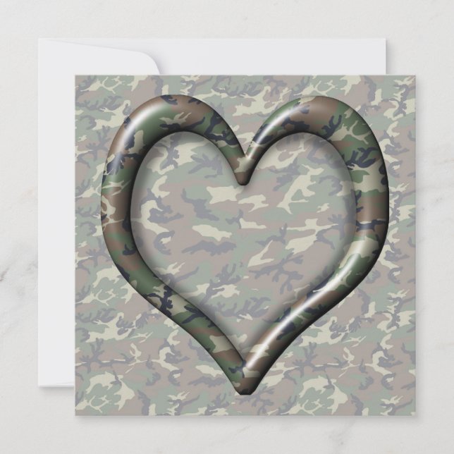 Convite Camouflage Woodland Forest Heart em Camo (Frente)