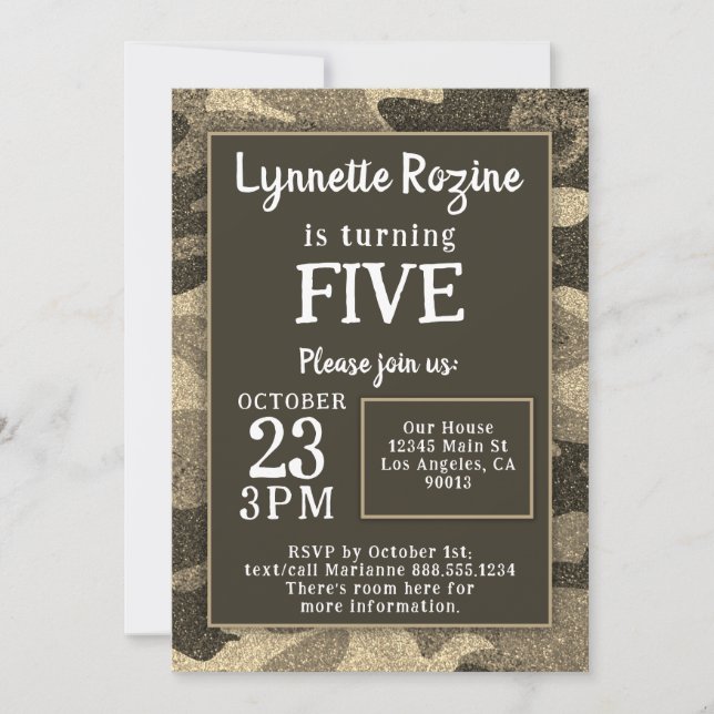 Convite Camouflagem Familiar Militar - Festa de aniversári (Frente)