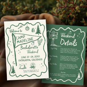 Convite Camp Bachelorette Green Pennant Camping Itinerário