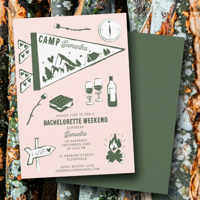 Convite Camp Bachelorette Party Camping Bach Weekend Pink (Camp Bachelorette Party Camping Bach Weekend Pink Invitation)