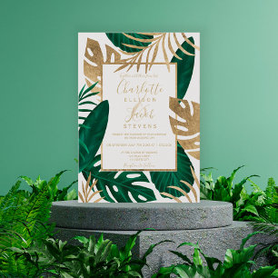 Convite Campanha de aquarela de cor verde de ouro tropical