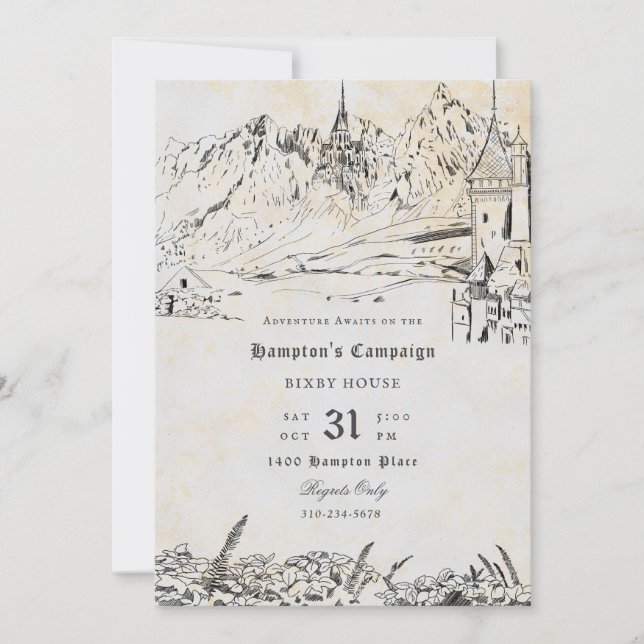 Convite Campanha de Jogo Jogando Papel na Paisagem Fantasi (Frente)