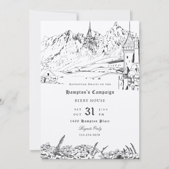 Convite Campanha de Jogo Jogando Papel na Paisagem Fantasi (Frente)