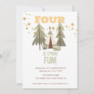 Convite Camping Adventure S'more Quarto Aniversário