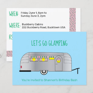 Convite Camping de Luxo em Caravana Retro Prateada Aerodin