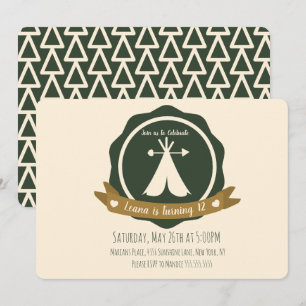 Convite Camping Festa de Aniversário Teepee Badge