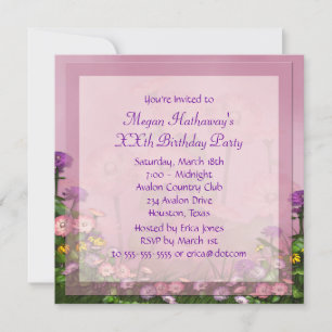 Convite Campo de Flor Rosa Qualquer Número Modelo de Anive