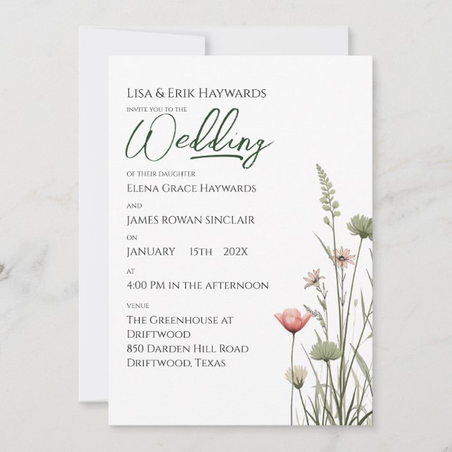 Convite Campo de Flores Silvestres | Casamento Minimalista (Frente)