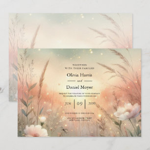 Convite Campo de Flores Silvestres Pastel Etéreo Casamento