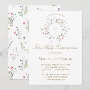 Convite campo de flores silvestres Primeira Comunhão Santa