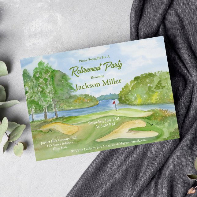 Convite Campo de Golfe em Aquarela com Água Festa de Apose (Criador carregado)