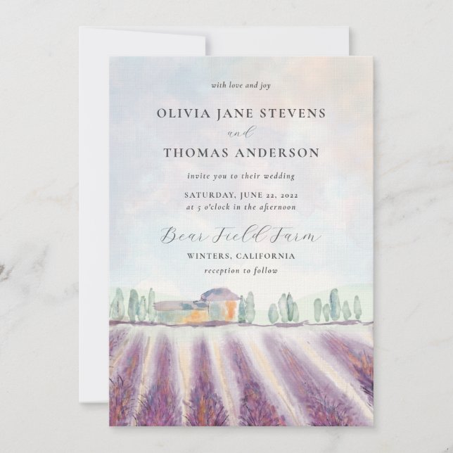 Convite Campo de Lavanda Moderno Elegante Tudo em Um Casam (Frente)