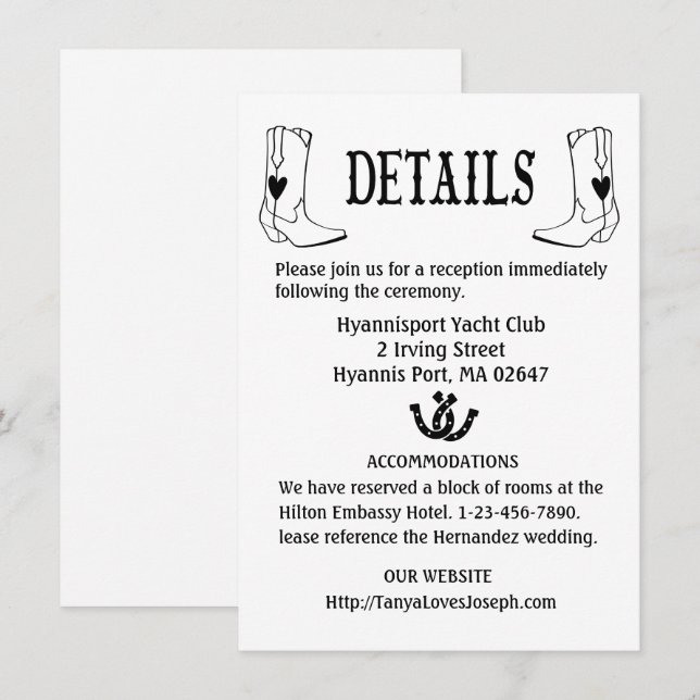 Convite Campo Detalhes do Casamento Cowboy Boots Western B (Frente/Verso)