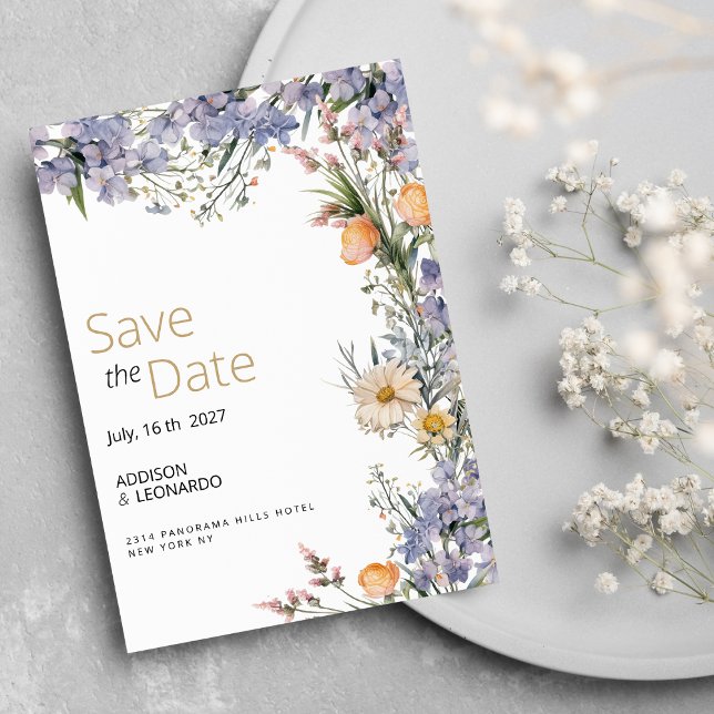 Convite Campo flores silvestres rústicas Salve a data (Country wildflower flowers rustic Save the Date)