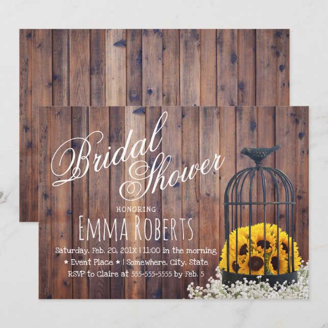 Convite Campo Girassol e Chá de panela Russo de Birdcage (Frente/Verso)