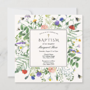 Convite Campos de Flores Selvagens e Batismo de Abelhas de