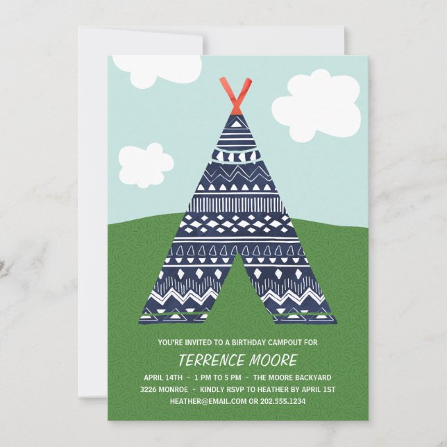 Convite Campout Cute | Festa de aniversário de rapazes (Frente)