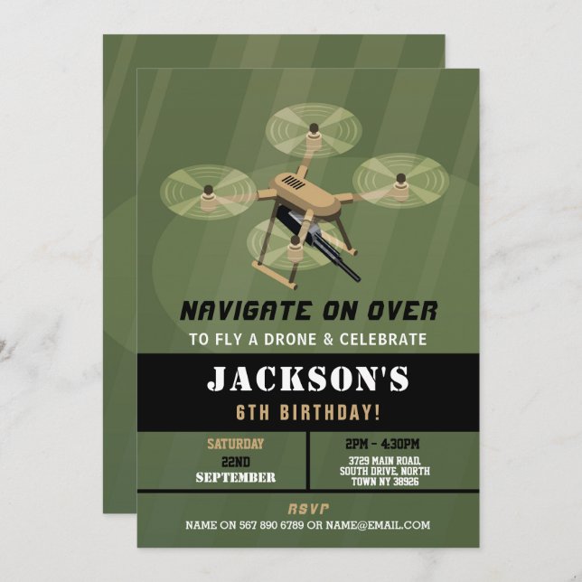 Convite Camuflagem de Aniversário do Exército de Drones (Frente/Verso)