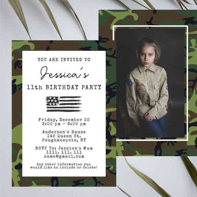 Convite Camuflagem Militar EUA Bandeira Foto de Aniversári (Criador carregado)