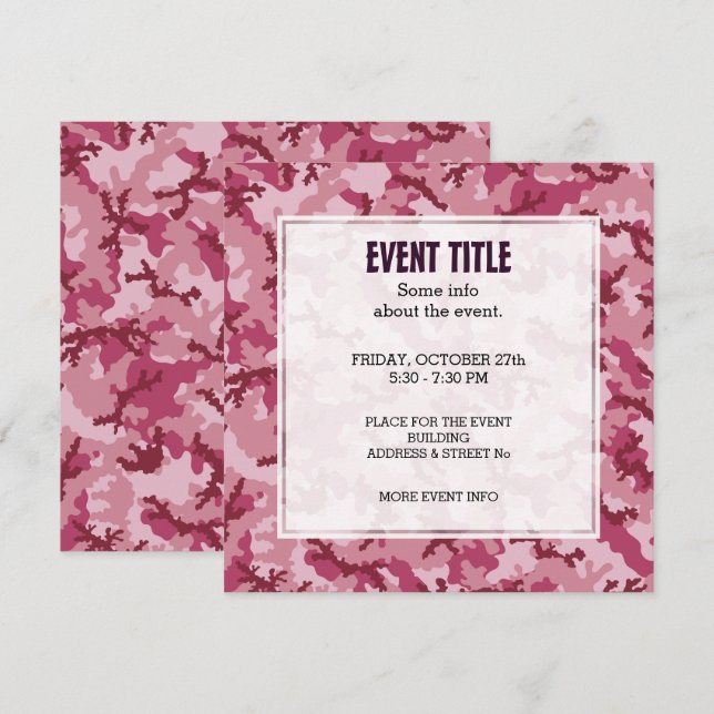 Convite Camuflagem rosa (Frente/Verso)