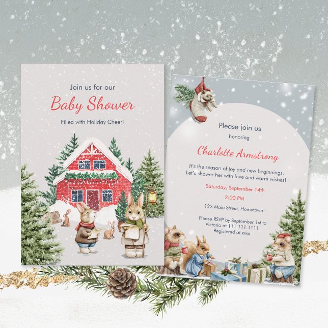 Convite Camundongos bonitos Snowy Winter Wonderland Chá de (Cute Animals Snowy Winter Wonderland Baby Shower Invitation ©Susanne Sachers - Sunny Mind Design 🌞)
