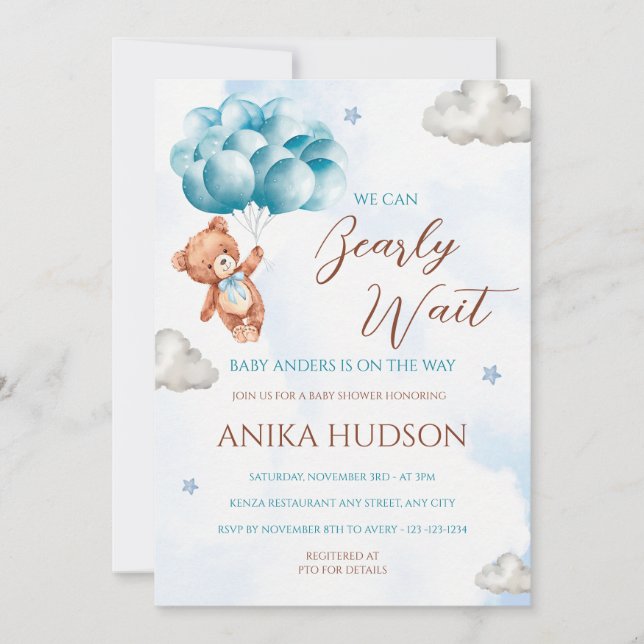 Convite Can Bearly Wait Baby Shower Invitation (Frente)