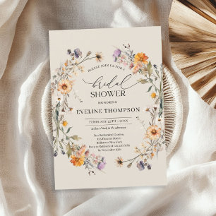 Convite Cana das aquarelas flores silvestres cor de laranj