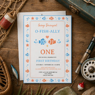 Convite Cana de Pesca Antiga O-Fish-Ally Um 1º Aniversário