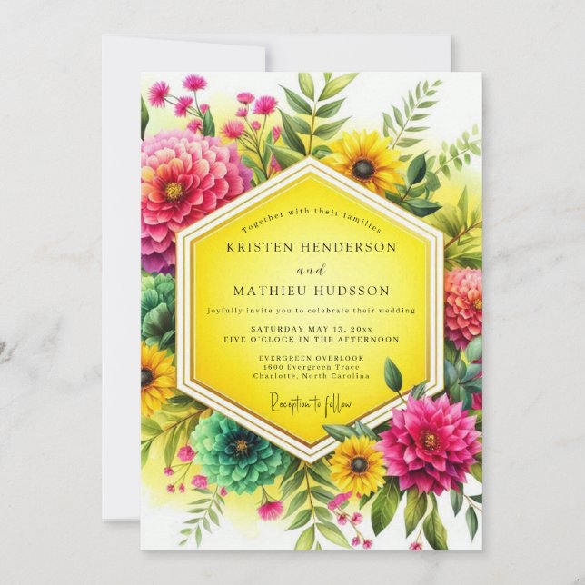 Convite Canary Vibrant Botanical Wedding (Frente)