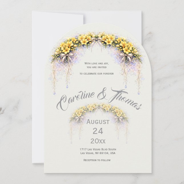 Convite Canary Yellow Romantic Freesia  Floral Wedding (Frente)