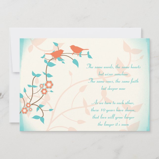 Convite Canção Aves Casando Aniversário Vow Renewal (Frente)