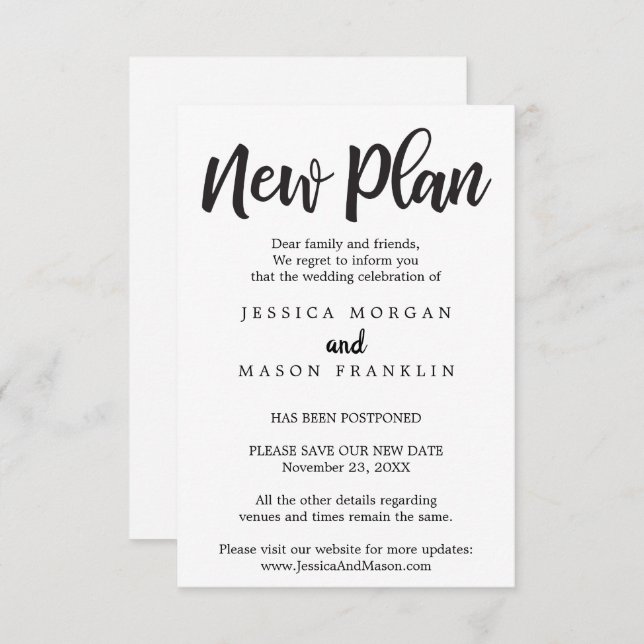 Convite Cancelamento de Casamento - Adiado - Alterar a Dat (Frente/Verso)