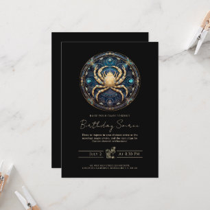 Convite Câncer Elegante Cósmico Signo do Zodíaco Preto Dou