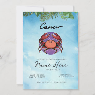 Convite Cancer - Símbolo Zodíaco Aniversário