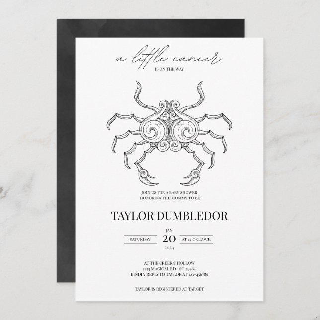 Convite Cancer Zodiac - Chá de fraldas de Astrologia por S (Frente/Verso)