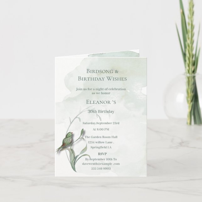 Convite Canções de pássaros e votos de felicidade dobrados (Frente)