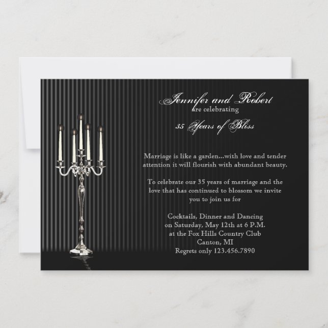 Convite Candelabro em Listra Gótica para Casamento e Anive (Frente)