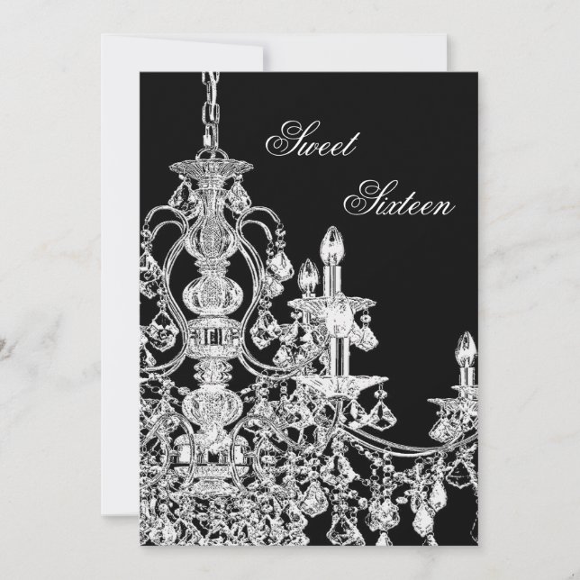 Convite Candelabro Preto Branco Festa Sweet 16 (Frente)