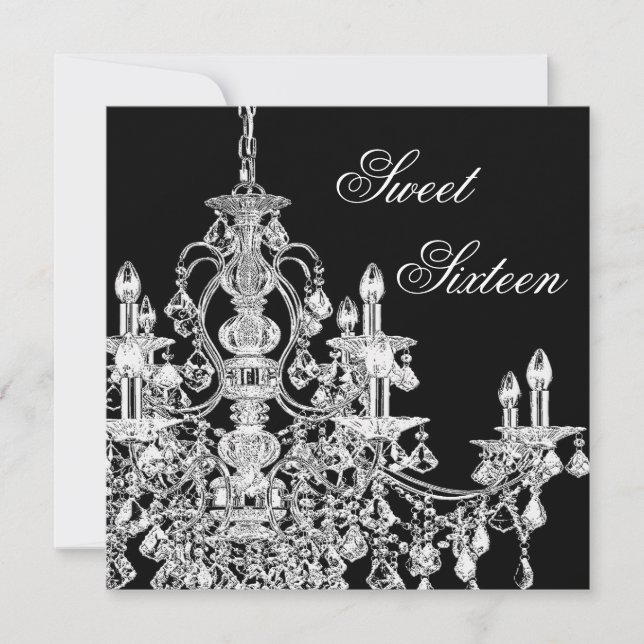 Convite Candelabro Preto Branco Festa Sweet 16 (Frente)